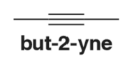 Molecular structure representation of but-2-yne with its name displayed prominently below.