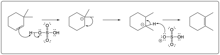 Mechanism diagram illustrating acid-catalyzed isomerization of alkenes.