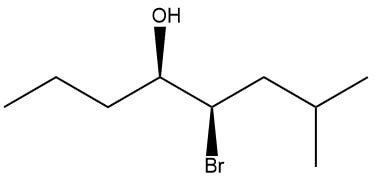 Chemical structure showing OH and Br functional groups on a carbon chain.