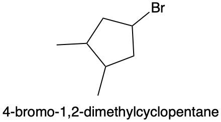 Chemical structure of 4-bromo-1,2-dimethylcyclopentane.