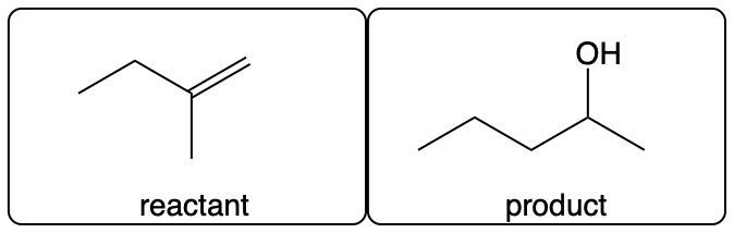 Structures of reactant with double bond and product with OH from alcohol reaction with chromic acid.