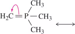 Molecule with a phosphorus atom, showing resonance structure and electron flow indicated by a pink arrow.