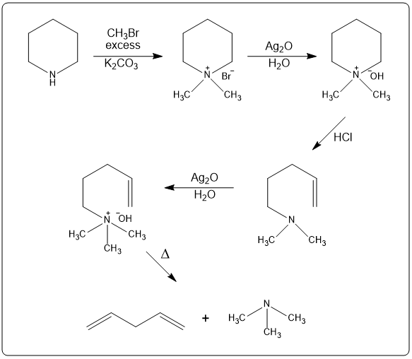 Alternative reaction scheme for synthesizing 1,4-pentadiene using piperidine and Ag2O.