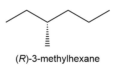 Newman projection of (R)-3-methylhexane along the C3-C4 bond.