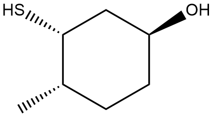 Chemical structure showing HS and OH groups on a hexane ring with a double bond.