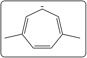 Aromatic hydrocarbon ion with a negative charge, part of a stability comparison.