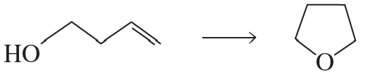 Synthesis pathway showing a hydroxyl group transforming into a cyclic ether structure.