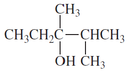 Structural formula of an alcohol with a hydroxyl group and multiple carbon chains, indicating a dehydration reaction.