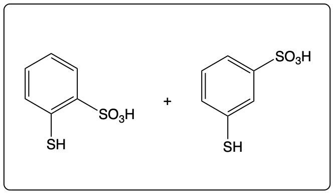 Reaction of two aromatic compounds with sulfonic acid and benzenethiol.