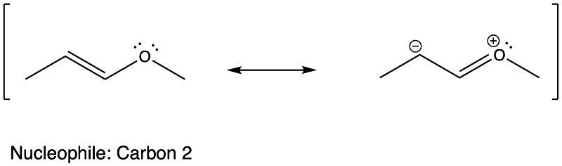 Resonance structure with nucleophile at carbon 2 and lone pair on oxygen.