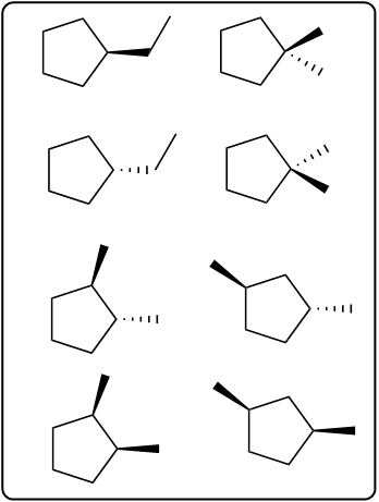 Visual representation of cyclopentane isomers with the molecular formula C7H14.