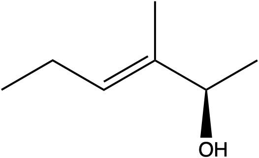 Different structure of (R, E)-5-methylhex-3-en-2-ol with a solid bond to the OH group.