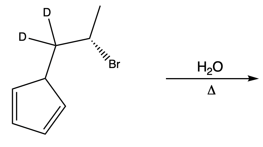 E1 reaction diagram showing rearrangement products with H2O and heat.