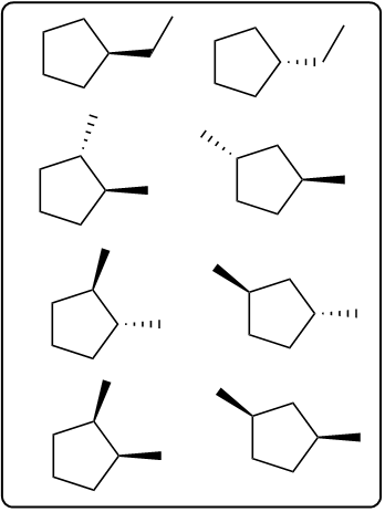 Illustration of cyclopentane derivatives with C7H14 isomers.