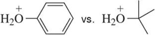 Chemical structures comparing two acids, highlighting their ability to donate protons to a basic compound.