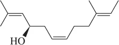 Chemical structure of an alkene with a hydroxyl group, illustrating stereoisomer possibilities.