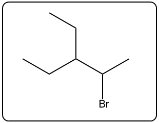 Chemical structure showing an alternative product of hydrohalogenation of 3-ethylpent-2-ene with HBr.