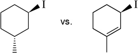 Comparison of two haloalkanes with iodine substituents for reactivity in SN1 or E1 reactions.