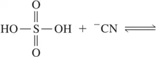 Chemical equation illustrating an acid-base reaction with equilibrium representation.