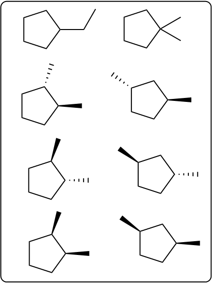 Diagram showing different isomers of cyclopentane derivatives with C7H14.