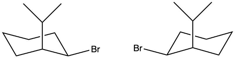 Two molecular structures with bromine atoms, illustrating stereoisomers vs. constitutional isomers.