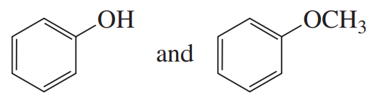 Chemical structures of phenol (OH) and anisole (OCH3) with the word "and" between them.