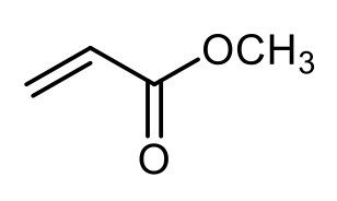 Chemical structure of methyl methacrylate, a compound relevant to anionic polymerization.