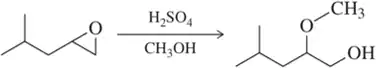 Chemical reaction diagram showing the conversion of an alkene to an alcohol using sulfuric acid and methanol.