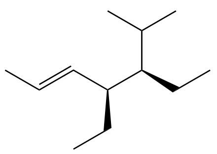 Structure of an alkene before halogenation with Cl2.