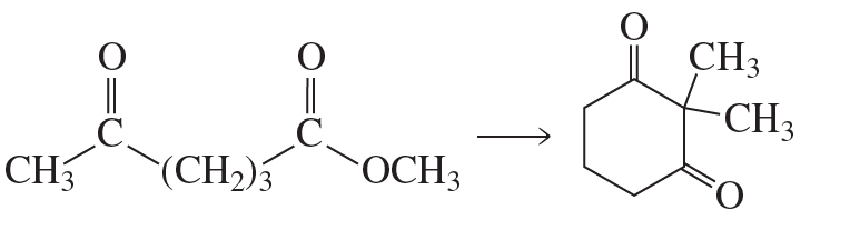 Chemical structures showing the synthesis of a compound via Claisen condensation, with reactants and product labeled.