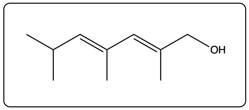 A different line-angle structural formula of a hydrocarbon with an alcohol group.