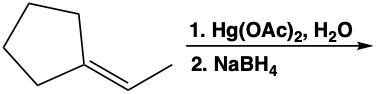 Reaction of a cyclic compound with Hg(OAc)2 and NaBH4 to form an alcohol.