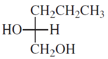 Fischer projection diagram showing a chiral molecule with hydroxyl and hydrogen groups.