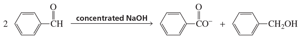 Cannizzaro reaction mechanism showing conversion of aldehyde to carboxylic acid and alcohol with sodium hydroxide.