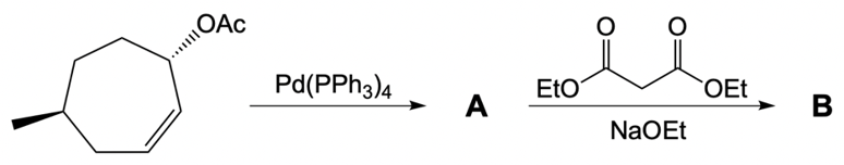 Reaction scheme predicting organopalladium compound A and coupling product B.