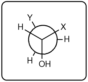 Newman projection with substituents Y, X, and H arranged around a carbon center.