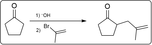 Enolate alkylation reaction scheme with cyclopentanone and bromide.