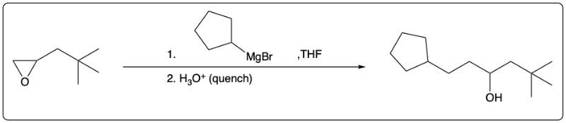 Synthetic scheme with an epoxide and MgBr in THF producing an alcohol.
