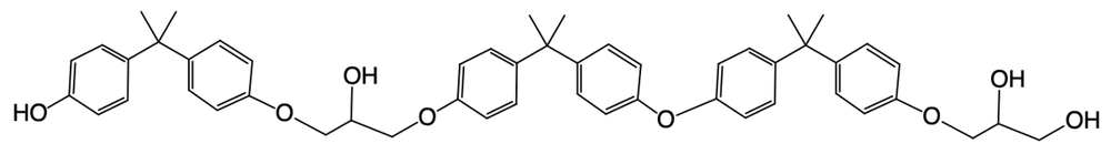 Chemical structure of epoxy resin from epichlorohydrin and bisphenol A.