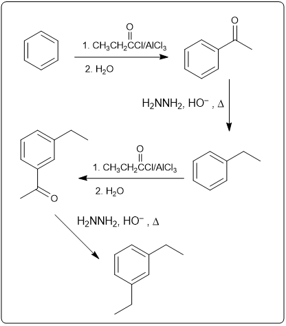 Complex reaction pathways for synthesizing aromatic compounds with various reagents.