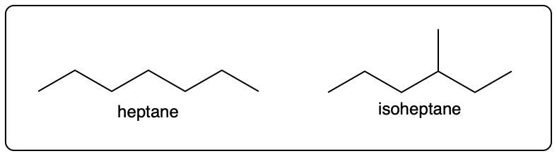 What are the structures of isoheptane and heptane? | Channels for Pearson+