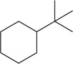 Two chair conformations of a cyclohexane derivative, illustrating equatorial and axial positions for stability comparison.