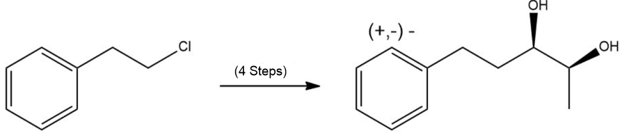 Reaction scheme showing synthesis from left structure to right compound in 4 steps.