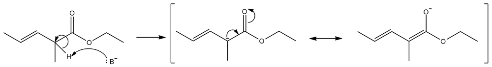 Mechanism showing formation of conjugated system in compound II with α-hydrogen.