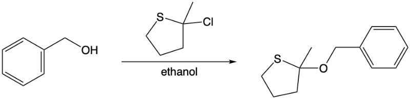 Chemical structures showing a substitution reaction mechanism in organic chemistry.