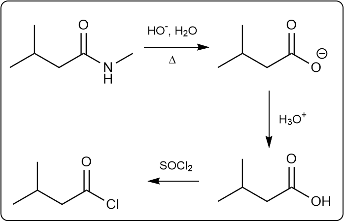 Ester hydrolysis mechanism with SOCl2 and H3O+ as reagents.