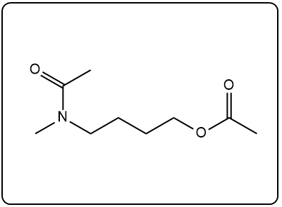 Chemical structure depicting a nucleophilic acyl substitution product with two carbonyl groups.