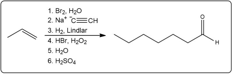 Final reaction steps for synthesizing an aldehyde with specific reagents.