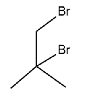 Structural formula of a molecule showing two bromine atoms attached to a carbon chain.