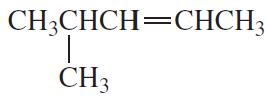 Structural formula of an alkene with a double bond and a branched chain, labeled with carbon and hydrogen atoms.